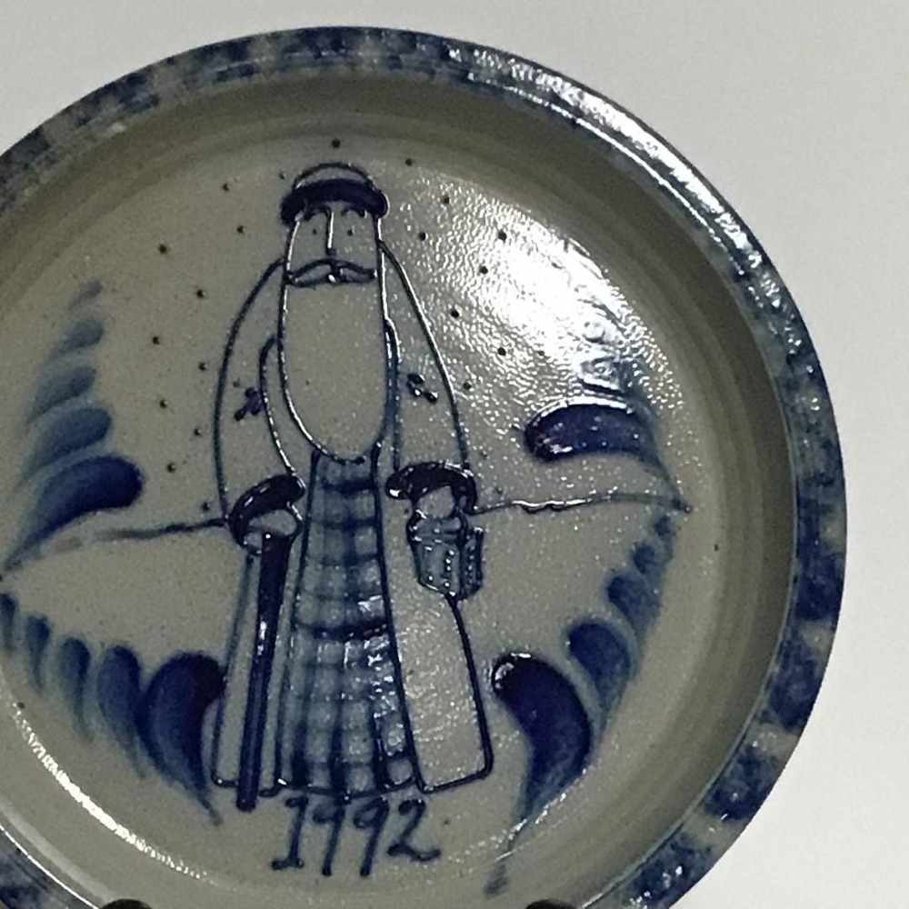 Rowe Pottery Works 1992 Santa Claus Salt Glaze Stoneware Plate Blue Cobalt 10in - Picture 7 of 11